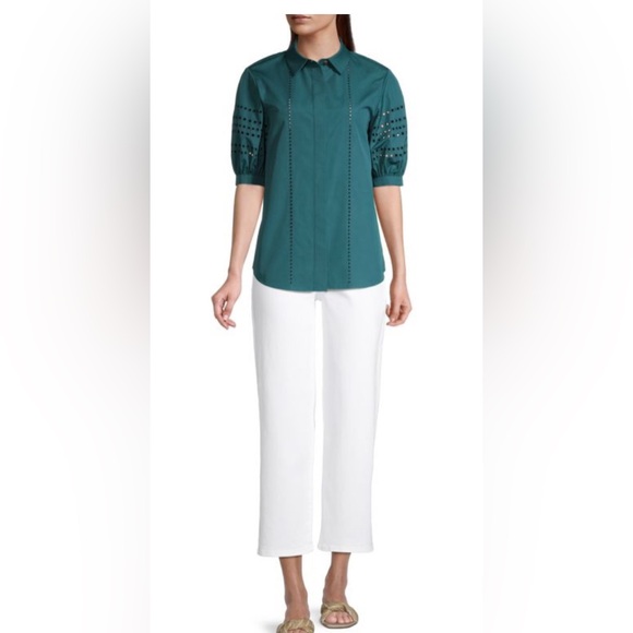 LAFAYETTE 148 NEW YORK Cowan Shirt Size Small Deep Lagoon - Picture 2 of 7